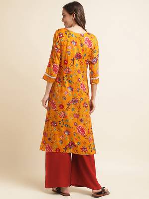 yellow  women floral printed straight kurta 2
