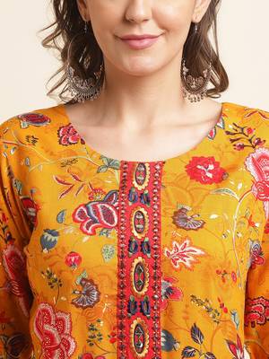 yellow  women floral printed straight kurta 5