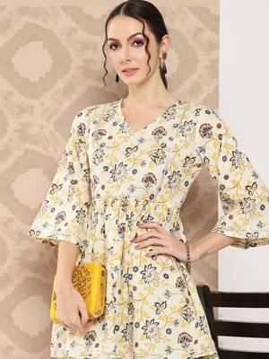  floral printed regular gotta patti pure cotton kurta with dhoti pants 1