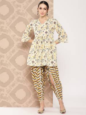  floral printed regular gotta patti pure cotton kurta with dhoti pants 2