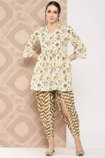  floral printed regular gotta patti pure cotton kurta with dhoti pants