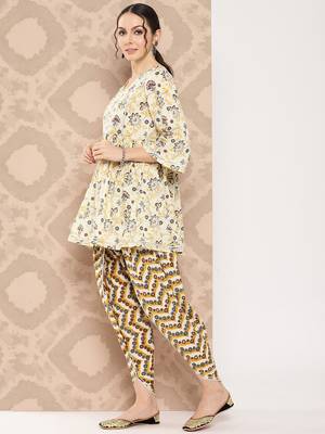  floral printed regular gotta patti pure cotton kurta with dhoti pants 3