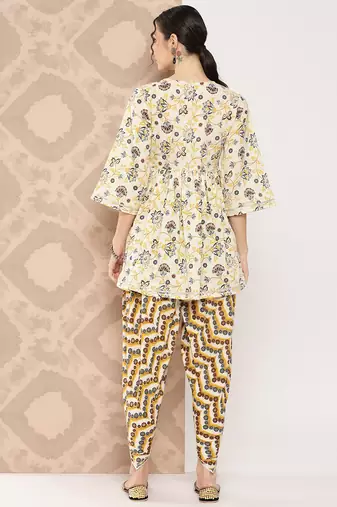  floral printed regular gotta patti pure cotton kurta with dhoti pants