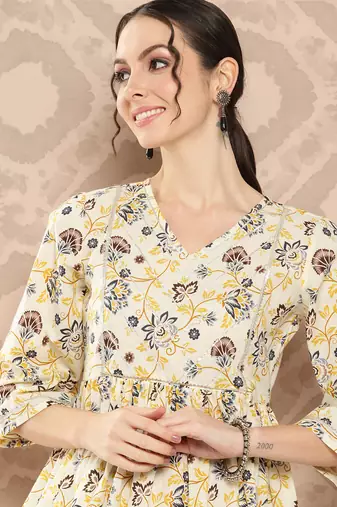  floral printed regular gotta patti pure cotton kurta with dhoti pants