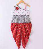 Twisha Girls One Shoulder Self Design Top & Dhoti Pants - White & Red