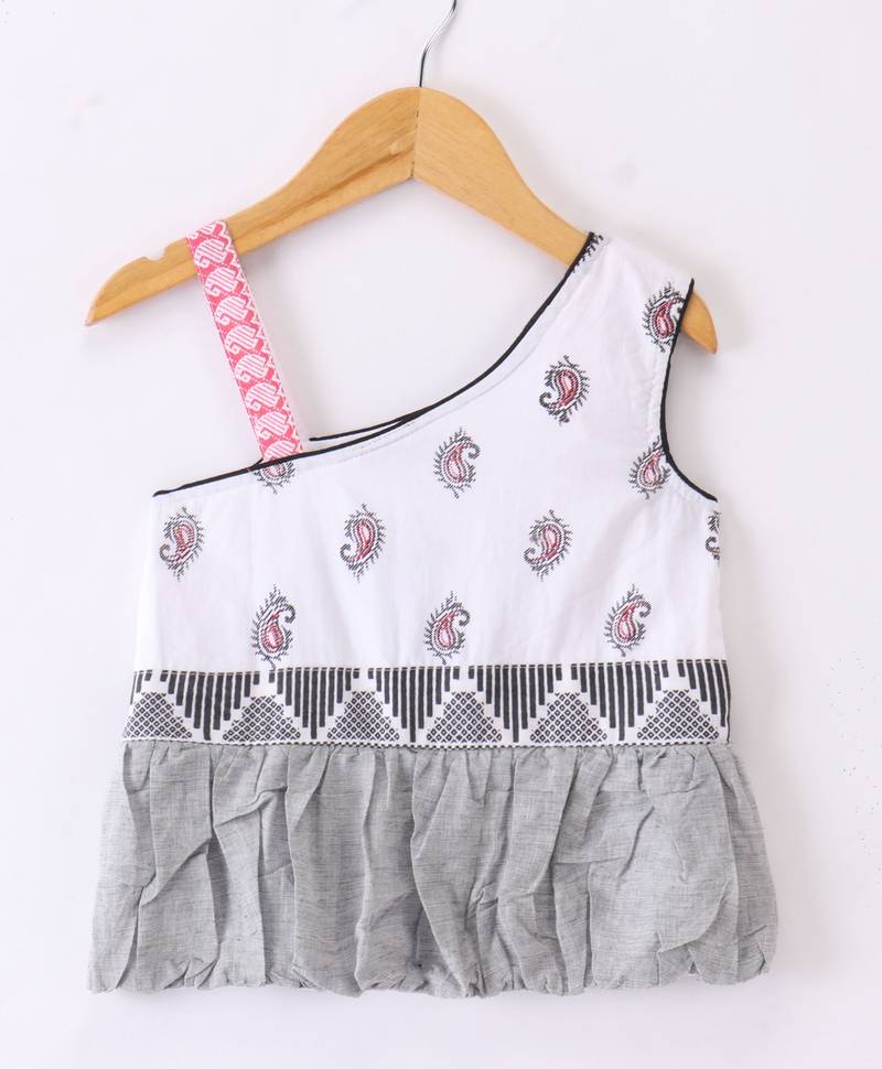 Twisha Girls One Shoulder Self Design Top & Dhoti Pants - White & Red