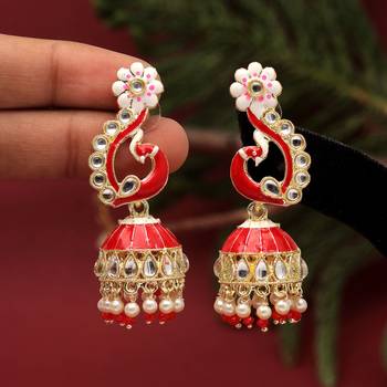 Red color meenakari earrings 2