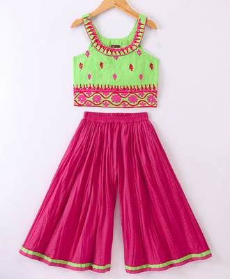 Twisha Girls Embroidered Top & Palazzo - Lime Green & Pink 1