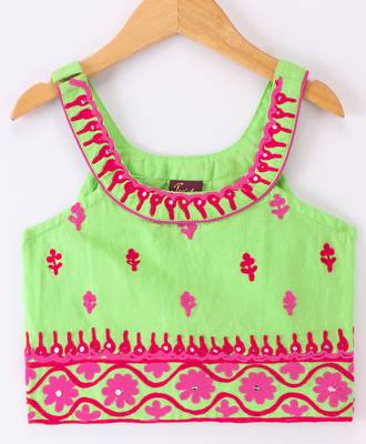 Twisha Girls Embroidered Top & Palazzo - Lime Green & Pink 2