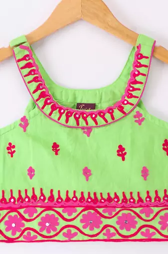 Twisha Girls Embroidered Top & Palazzo - Lime Green & Pink