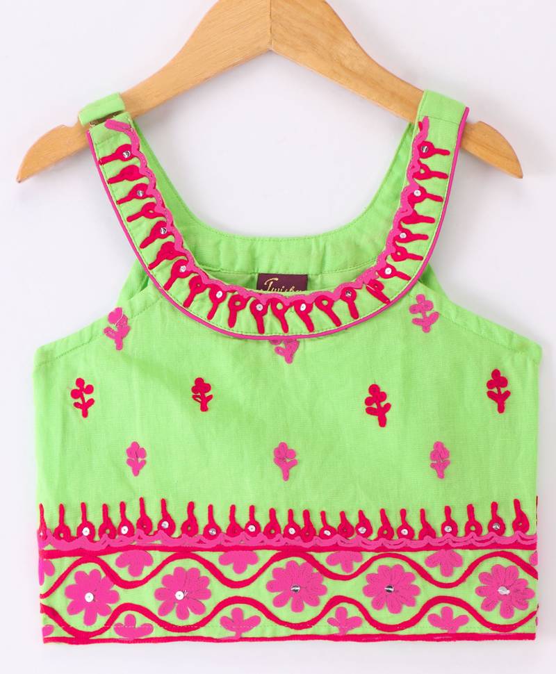 Twisha Girls Embroidered Top & Palazzo - Lime Green & Pink