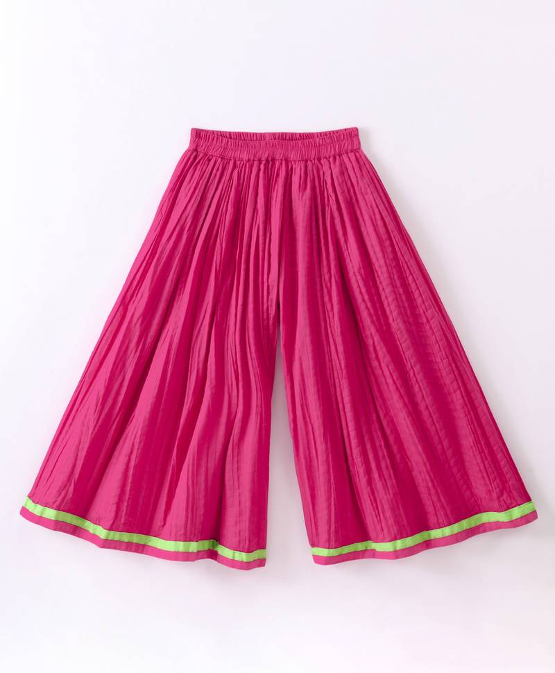 Twisha Girls Embroidered Top & Palazzo - Lime Green & Pink