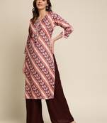 Women white & peach geometric printed straight calf length kurta