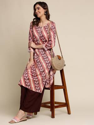 Women white & peach geometric printed straight calf length kurta 3