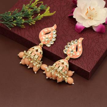 Peach color meenakari earrings 1