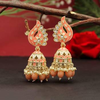 Peach color meenakari earrings 2