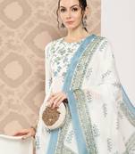 Yufta women floral printed regular sequinned pure cotton kurta with trousers & dupatta