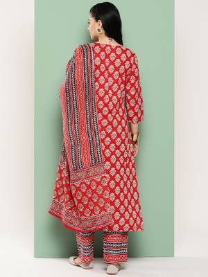 Yufta floral printed regular sequinned pure cotton kurta with trousers & with dupatta 3