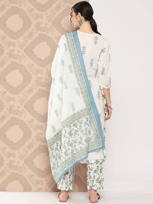 Yufta women floral printed regular sequinned pure cotton kurta with trousers & dupatta 4