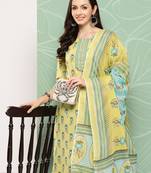  olive green hand embroidery straight kurta with trouser & dupatta