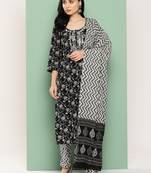 Black cotton printed kurta dupatta set