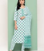  floral regular pure cotton kurta with trousers & dupatta set