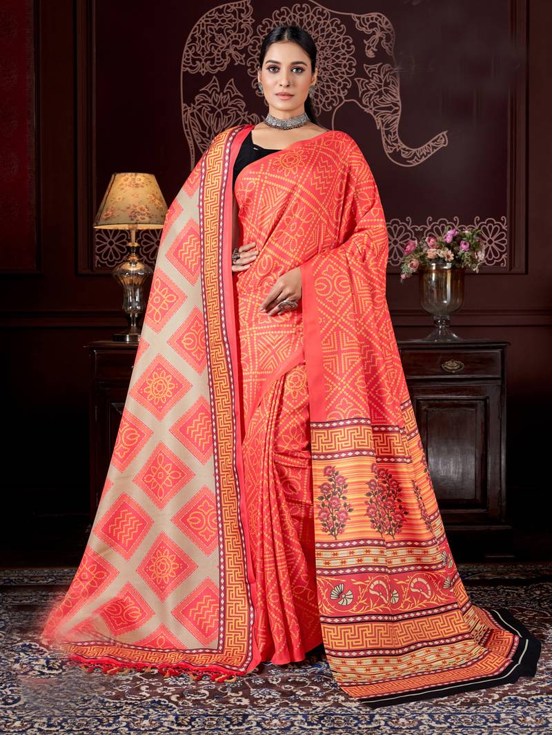 Semi-Chanderi Silk Pashmina Saree with Woven Pattern – Winter Festive Saree for Women