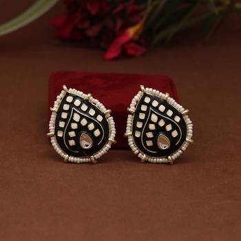 Black color meenakari stud earrings 1