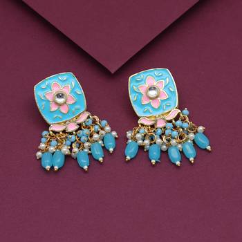 Firozi color meenakari earrings 1