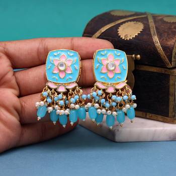 Firozi color meenakari earrings 2