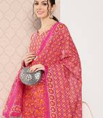  pink printed regular sequinned pure cotton kurta with trousers & dupatta