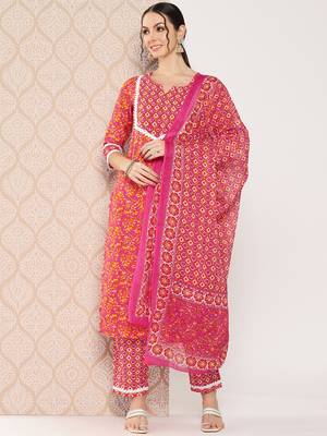  pink printed regular sequinned pure cotton kurta with trousers & dupatta 2
