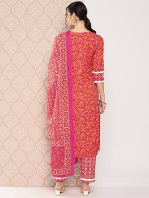  pink printed regular sequinned pure cotton kurta with trousers & dupatta 4
