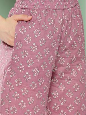 Mauve cotton printed kurta dupatta set 5