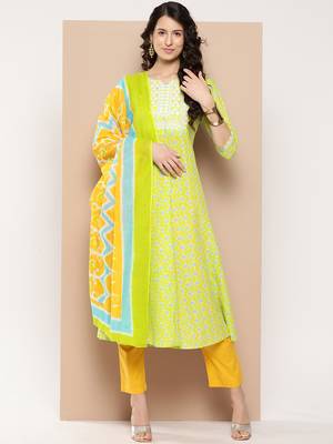  green embroidered anarkali kurta trouser and dupatta set 1