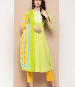  green embroidered anarkali kurta trouser and dupatta set
