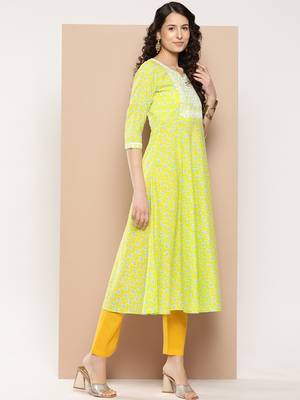  green embroidered anarkali kurta trouser and dupatta set 2