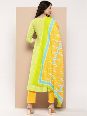  green embroidered anarkali kurta trouser and dupatta set 3