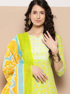 green embroidered anarkali kurta trouser and dupatta set 4