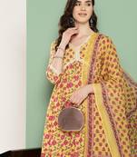  floral printed regular pure cotton kurta with trousers & with dupatta set