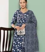  indigo blue hand work anarkali kurta trouser and dupatta set