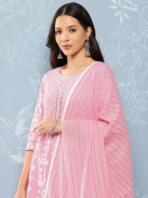  pink geometric straight kurta trouser and dupatta set 4