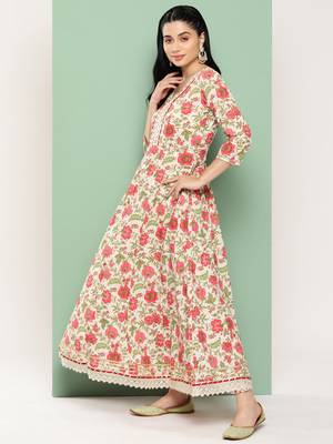 women floral printed regular pure cotton kurta with trousers & dupatta set 2