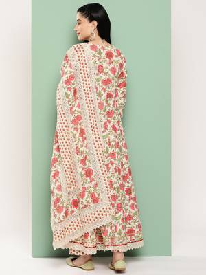 women floral printed regular pure cotton kurta with trousers & dupatta set 3