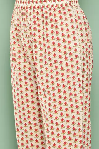 women floral printed regular pure cotton kurta with trousers & dupatta set