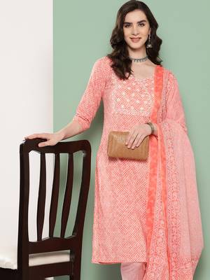  peach ethnic motifs straight kurta trouser and dupatta set 1