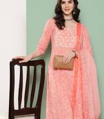  peach ethnic motifs straight kurta trouser and dupatta set