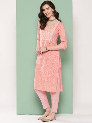  peach ethnic motifs straight kurta trouser and dupatta set 2