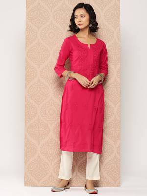  women pink floral straight kurta 1