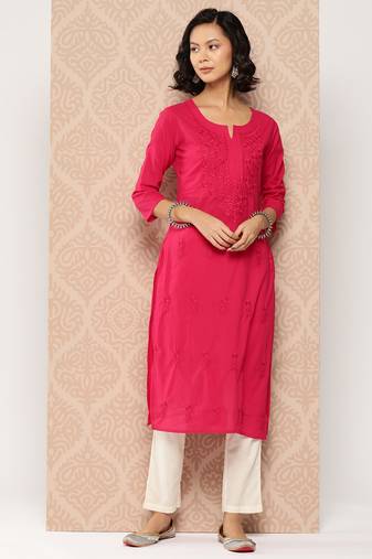 Yufta women pink floral straight kurta